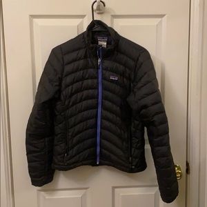 Patagonia Down Sweater with custom purple zipper